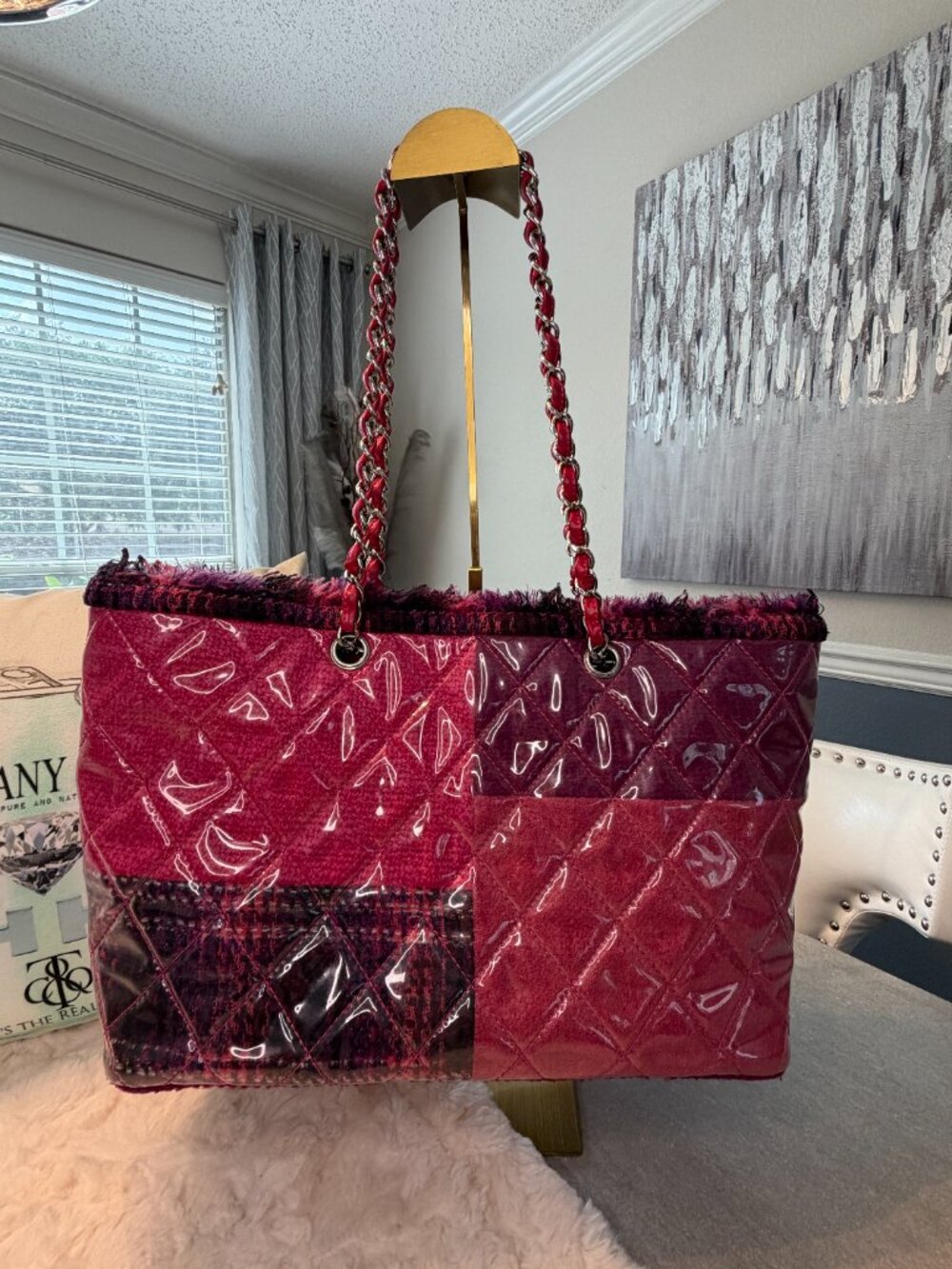 Authentic Chanel Funny Tweed Patchwork Tote Pink Purple Leather Chain Bag - Picture 3 of 16